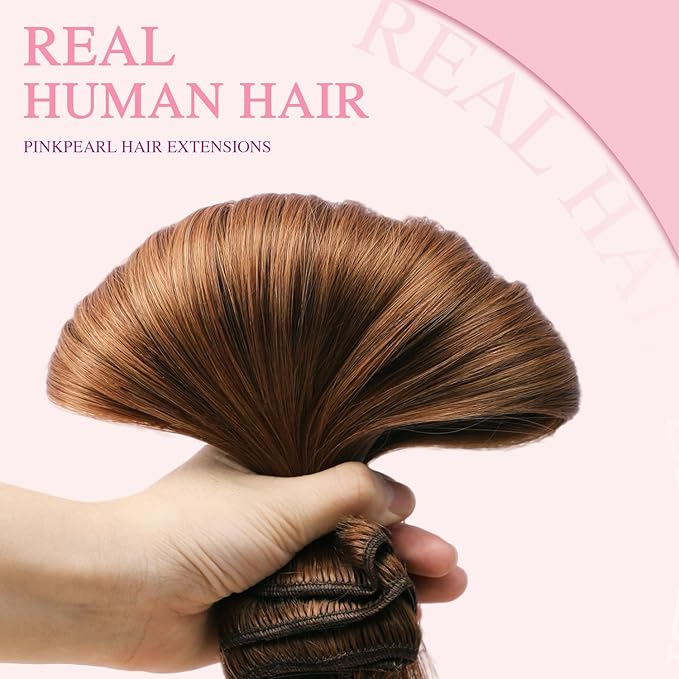PINKPEARL Clip in Hair Extensions Real Human Hair, Remy Human Hair Extensions Clip ins for Women, Natural Human Hair, 18inch 120g 7Pcs, #33 Auburn(#33-18)