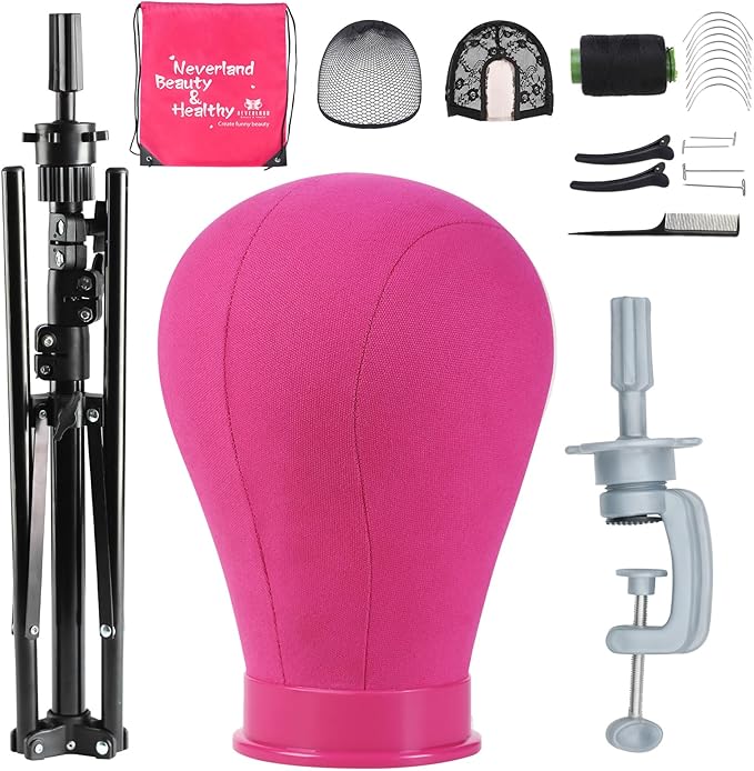 Neverland Beauty & Health 23 Inch Wig Head, Wig Stand Tripod with Head, Wig Head Stand with Mannequin Head for Wigs, Wig Stand with Head, Adjustable Tripod Manikin Head Set for Cosmetology(Rose Red)