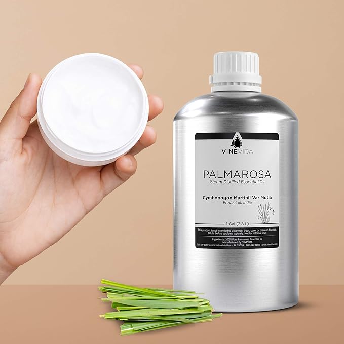VINEVIDA Palmarosa Essential Oil - Gallon Palmarosa Oil Undiluted - Bulk Gallon Essential Oil for Soap Making Safe for Skin - DIY Candle Scents for Candlemaking - 8 lbs