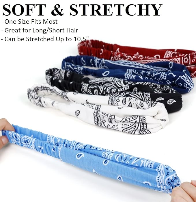 Huachi Bandana Headbands for Women Boho Twist Head Wraps, Elastic Hair Bandana Headband Summer Hair Accessories