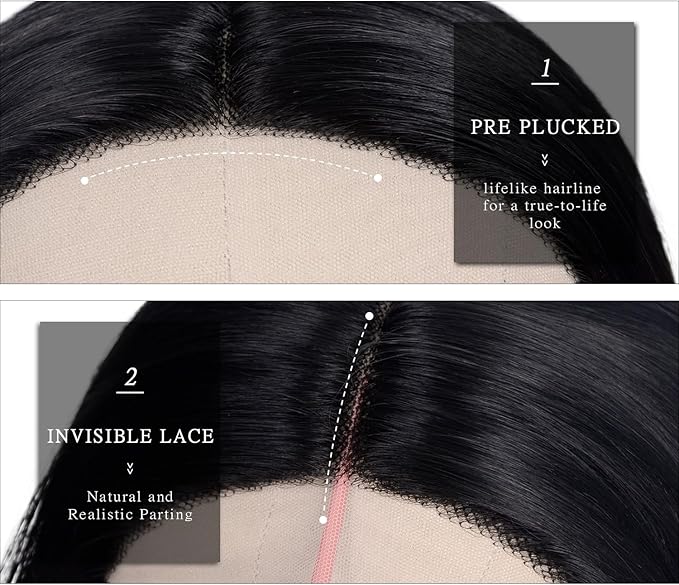 BrittyHair Black Long Straight Wig for Women 26 Inches Synthetic Layered Wig Black Lace Front Synthetic Wig Middle Part Black Straight Wig for Daily Cosplay Party Use(#1B Natural Black, 26 Inch)