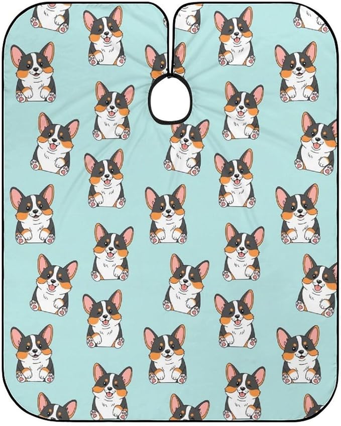 Extra Long Hair Cutting Salon Cape, Haircut Apron Cute Corgi Dog Hair Cutting Cloak for Hair Dye