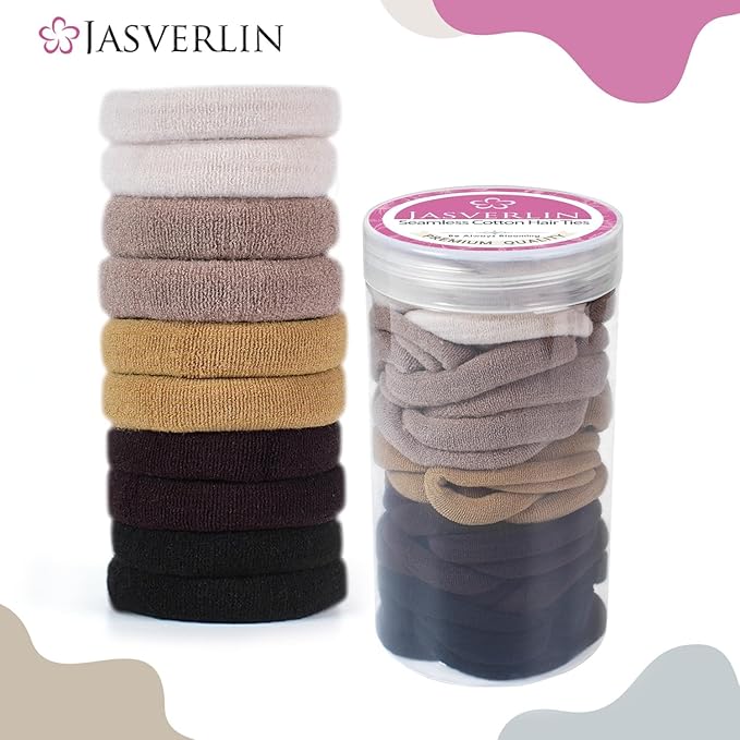 100 pcs Seamless Cotton Hair Ties, Thick Hair Elastic Bands Soft No Damage Ponytail Holders for Women Girl 1.5 inch (5 Colors)