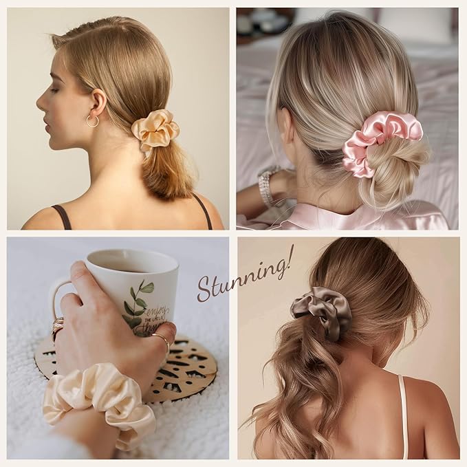 LULUSILK Silk Scrunchies for Hair Sleep, 100% Real Mulberry Silk, No Damage Hair Ties for Women and Girls, Elegant Lotus Pink, Pack of 3