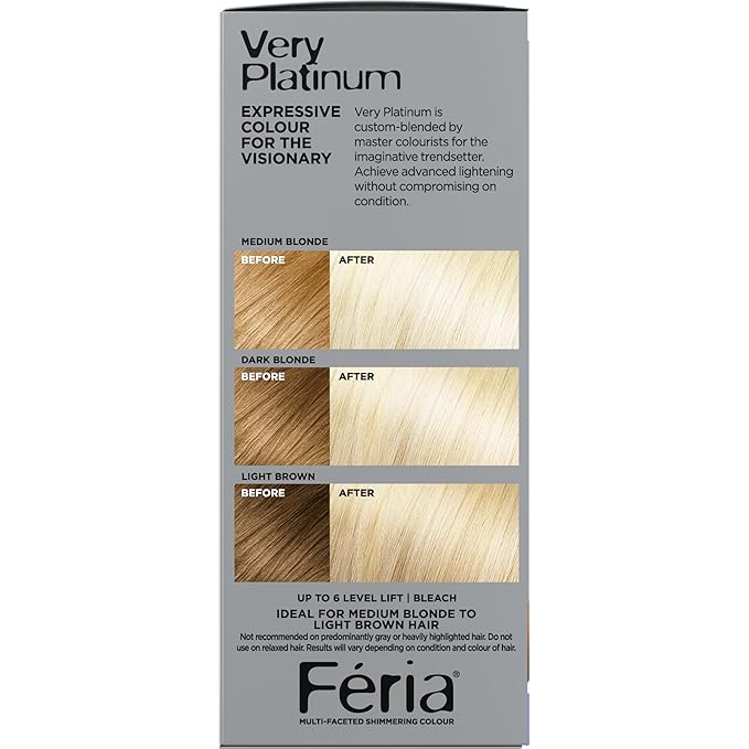 L'Oreal Paris Feria Multi-Faceted Shimmering Permanent Hair Color, Very Platinum, Pack of 1 Hair Dye Kit