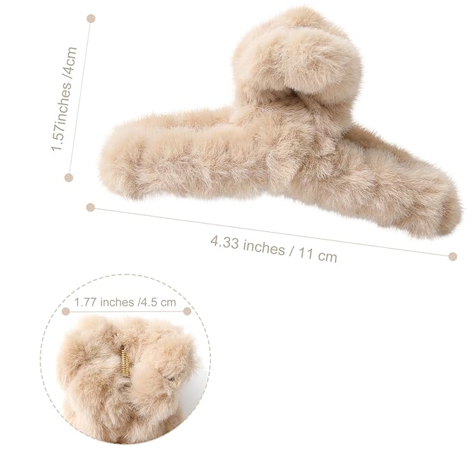 5PCS Large Claw Hair Clips for Thick Hair Big Banana Hair Clips for Women Nonslip Strong Hold Hair Claw Clip Plush (White+Black+Beige+Brown+Coffee)