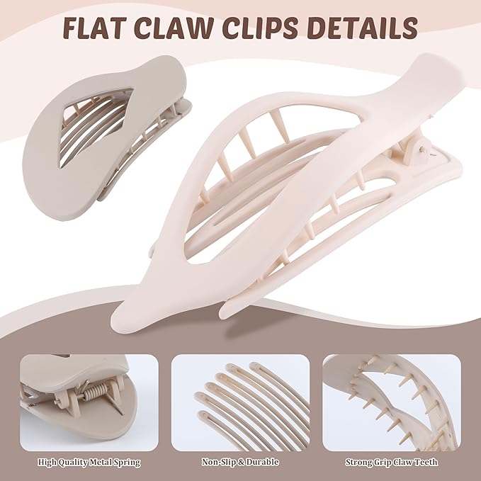 Lourny Flat Hair Clips for Women, French Flat Claw Clips & Duckbill Hair Clips for Thin Hair Lightweight Non-Slip Large Claw Clips for Women 6PCS
