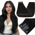 Full Shine Black Hair Extensions Clip in Human Hair Seamless Hair Extensions Clip ins Black Invisible Clip in Hair Extension for Short Hair 8 PCS 12 Inch 95 G