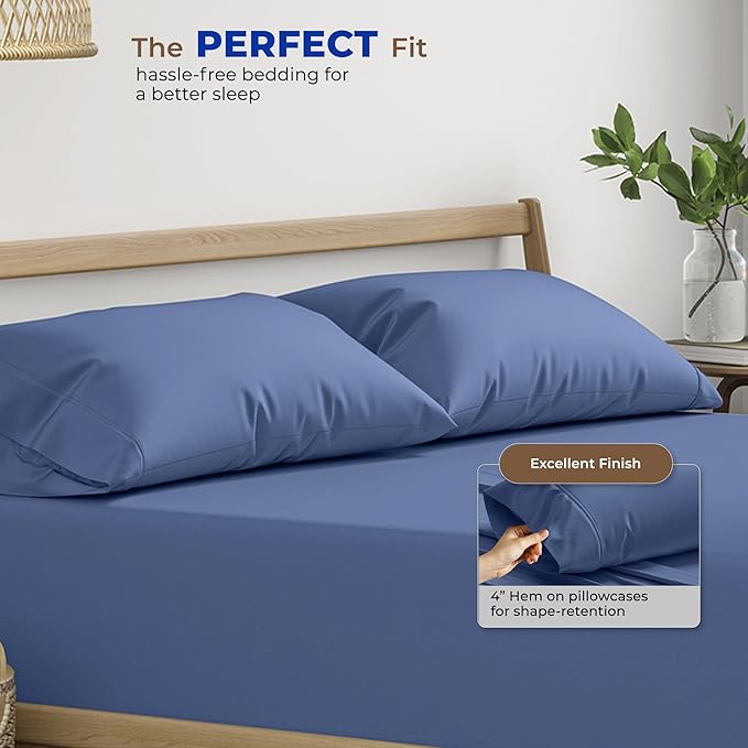 THREAD SPREAD 100% Egyptian Cotton Pillow Cases King - 1000 Thread Count Pillow Cases King Size Set of 2, Cooling & Breathable Extra Long Staple Sateen Weave Cotton Pillow Covers for Bed - Deep Blue