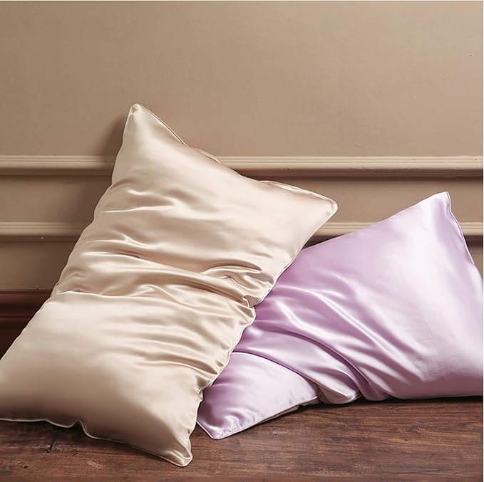 Beige Silk Pillow Cases with Zipper Made in USA, Real Silk Pillowcase for Acne Prone Skin Standard Size, 6A Grade Pure 22 Momme, 1 Pc 20"x26" (Standard, Beige)
