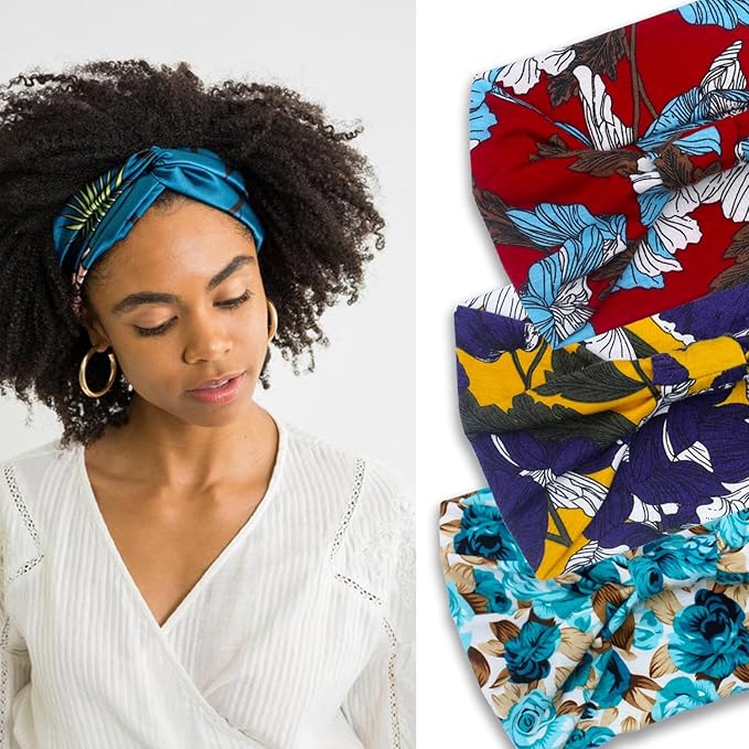 IVARYSS Wide Headbands for Women, Knotted Head Wraps Turbans, Large African Style Head Bands Hair Accessories, 6 Pack (African)
