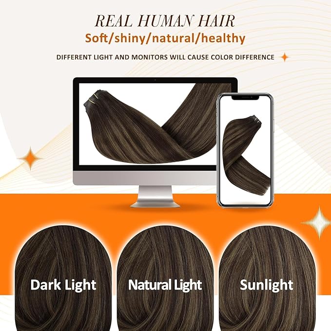 Full Shine Brown Balayage Hair Extension Clip ins Short Clip in Hair Extensions 12 Inch Dark Brown to Light Brown with Blonde Remy Hair for Daily Wear 8 PCS 95G