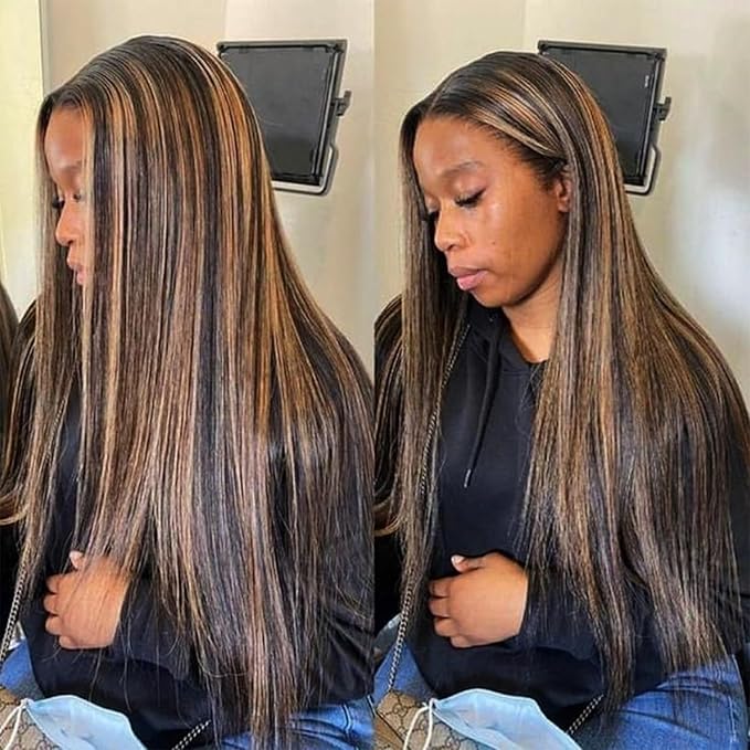 Omber T1BP1B/30 Yaki Straight Clip in Hair Extensions Real Human Hair Colorful Yaki Straight Clip ins 16 Inch Clip on Hair for Full Head, Wear and Go Yaki Clip ins