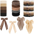 Hair Ties for women 5 styles Hair Elastics(15 No Damage Hair Ties 50 High Elastic Ties 15 Ponytail Holders 4 Bow Hair Clips 20 Snap Hair Clips) Pain-free No Crease multiple colors for all hair types
