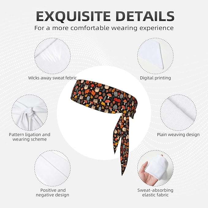 Men Women Novelty Sports Sweat Bands Hair Accessories for Sports Workout Shower, Elastic Multi Style Floral Owls Fall Leaves Mushroom Hair Band Headdress