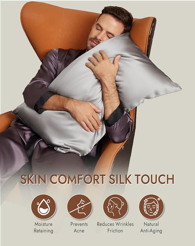SilkSilky 100% Mulberry Silk Pillowcase - Pure 22 Momme High-Grade 6A Fibers for Hair & Skin, Envelope Closure, Natural, Organic, Breathable & Cooling Pillow Case (King, Silver)