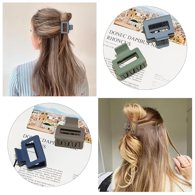 Cobinaan Medium Claw Hair Clips for Women & Girls, 2" Matte Rectangle Small Claw Clips for Thin/Medium Thick Hair, Nonslip Clip (8pcs Cool Color)
