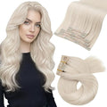 Moresoo White Blonde Human Hair Clip in Extensions Invisible Double Weft Clip in Human Hair Extensions Blonde Long And Straight Remy 80g/5pcs 18 inch