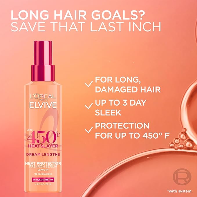 L'Oreal Paris Elvive Dream Lengths Heat Slayer Pre-Iron Spray Leave-In, 4.4 Ounce