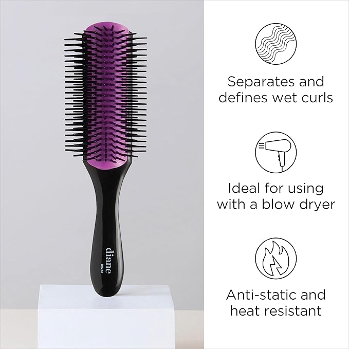 Diane Nylon Pin Styling Hair Brush for Detangling, Separating, Shaping and Defining Wet Thick or Curly Hair, Glides Through Tangles with Ease