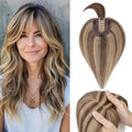 Rich Choices Real Human Hair Toppers for Women With Bang 100% Remy Human Hair Topper for Thinning Hair Clip in Silk Base Hair Topper 14 Inch #4P27 Medium Brown Mix Dark Blonde