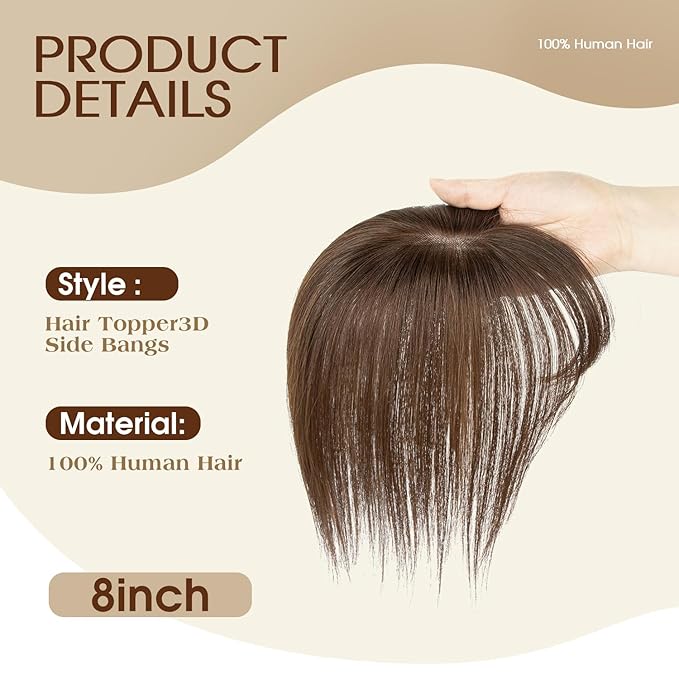 Hair Toppers for Women Real Human Hair -360°3D 10inch Topper with Bangs for Thinning Hair, Clip-in Bangs with Upgraded Silk Base, Perfect for Daily Wear(Dark Blonde#27)