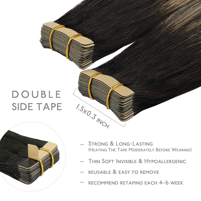 WENNALIFE Tape in Hair Extensions Human Hair, 20pcs 50g 14 inch Natural Black to Light Blonde Remy Hair Extensions Straight Human Hair Tape in Extensions Skin Weft Tape Extensions Human Hair