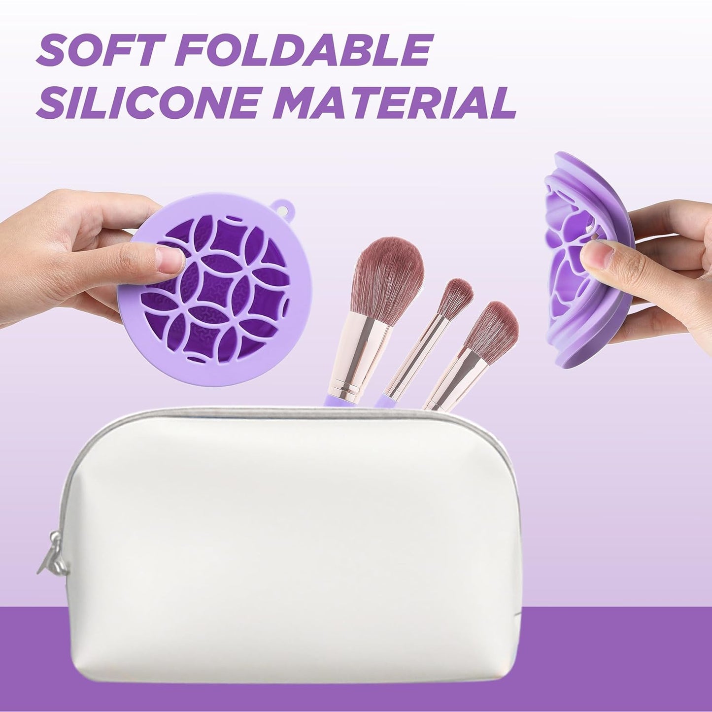 Makeup Brush Cleaner - Foldable Silicone Makeup Brush Cleaner Mat with Brush Storage Holder Makeup Brush Cleaning Bowl Cosmetic Brush Washing Tool for Cleaning Organizer and Drying (Purple)