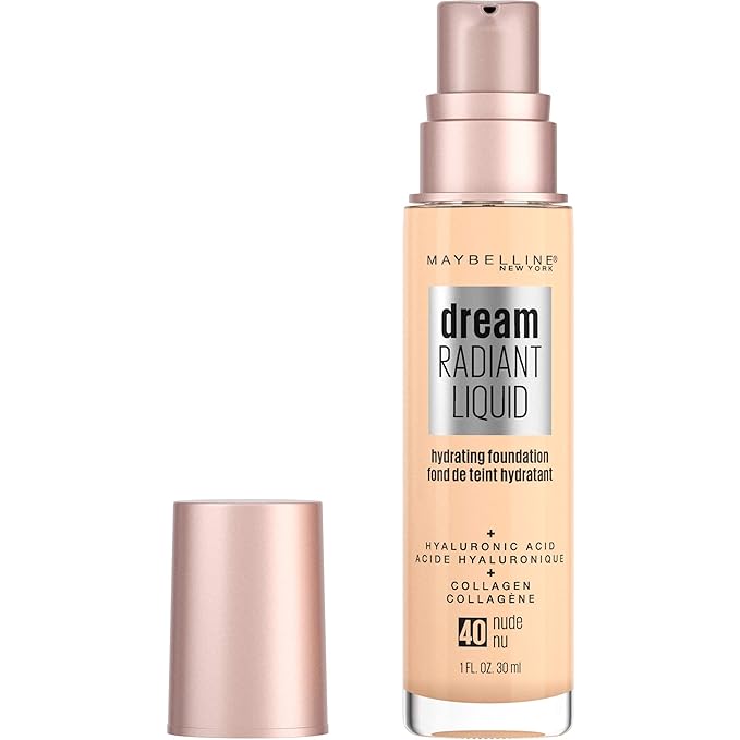 Maybelline Dream Radiant Liquid Medium Coverage Hydrating Makeup, Lightweight Liquid Foundation, Nude, 1 Fl; Oz