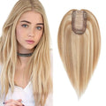 SEGO Real Human Hair Topper for Women without Bangs, Hair Topper with Anti-Slip Clips (14 Inches Golden Brown Mix Bleach Blonde)