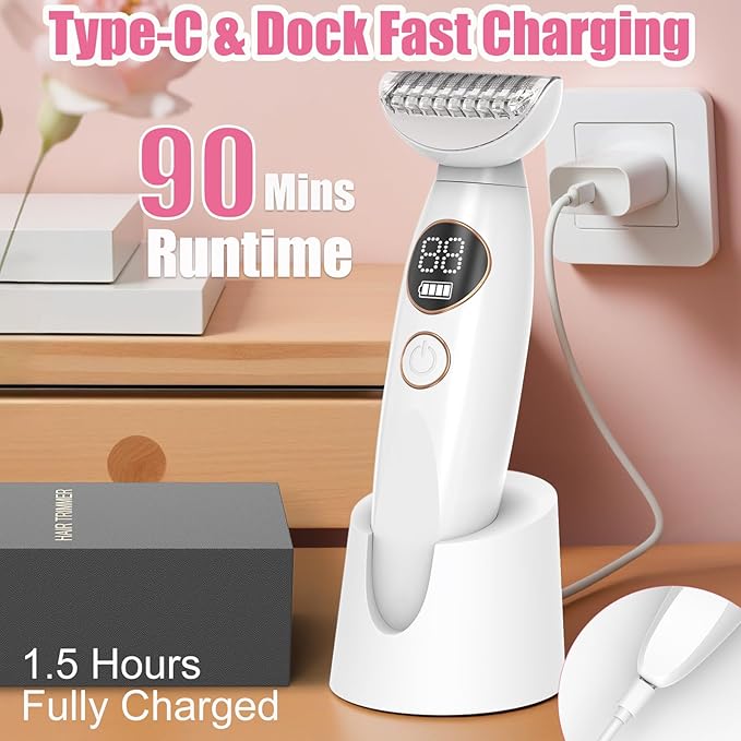 5 in 1 Bikini Trimmer for Women, Electric Razors for Women Pubic Hair Trimmer Waterproof Facial Hair Removal Cordless Electric Bikini Shaver with USB Charge Dock