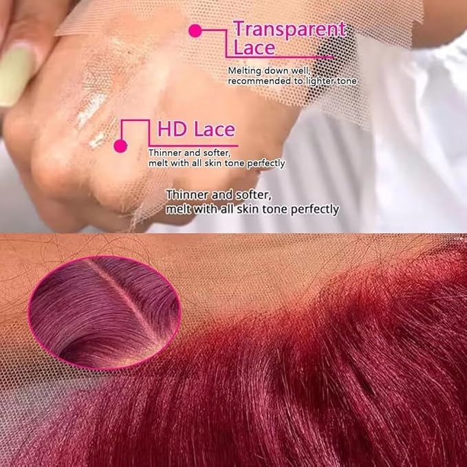 34 Inch 99J Burgundy 13x6 Lace Front Wigs Human Hair Red Burgundy Wig 200% Density Deep Wave Lace Front Wigs Human Hair Pre Plucked Glueless Lace Frontal Wigs for Women