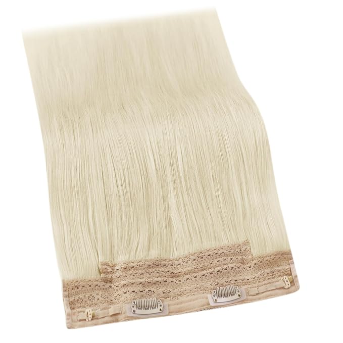 YoungSee Wire Human Hair Extensions Platinum Blonde Hair Extensions Invisible Wire Long Straight Hair Fish Line Extensions Dyable Remy Hair 100G 20 Inch
