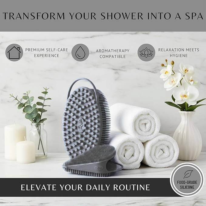 Body Face Scrubber Set Silicone - 2 Pack Shower Brush Facial Cleansing Kit - Avilana Bath Loofah Alternative Complete Skincare System Dual Sided - Gift Set Women Men