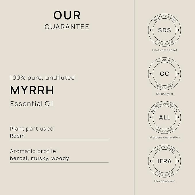 VINEVIDA Myrrh Essential Oil - Undiluted Myrrh Oil - Myrrh Candle Oil Scent - DIY Candle Scents for Candlemaking - Bulk Essential Oil for Soap Making Safe for Skin, 4.0 Fl Oz