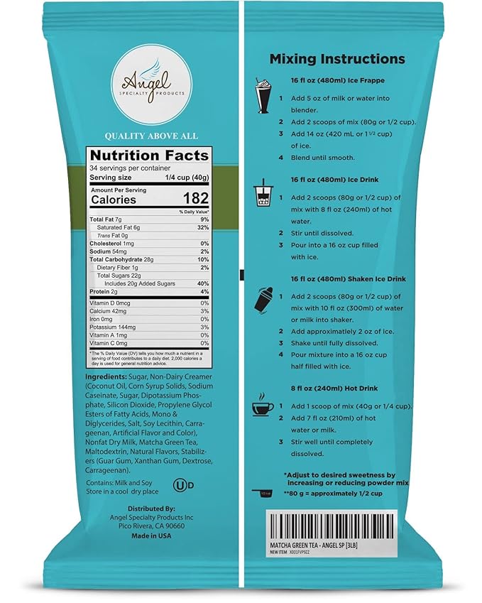 Angel Specialty Products Matcha Green Tea Blended Crème Mix [3 LB]