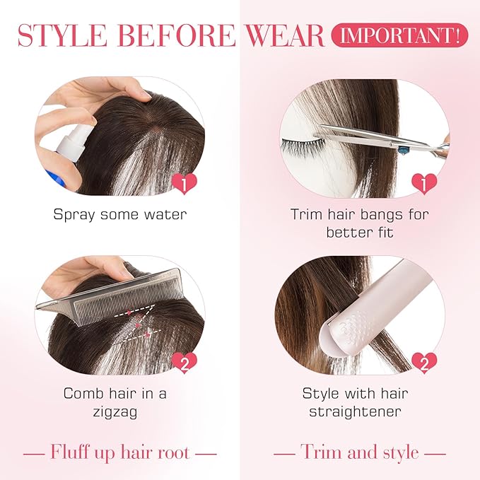 Hairro Human Hair Toppers For Women Wispy Thin Short Wiglet Hairpieces Natural No Bang Middle Part Side Bangs Hair Clip 11 Inches 14.5g #02 Dark Brown
