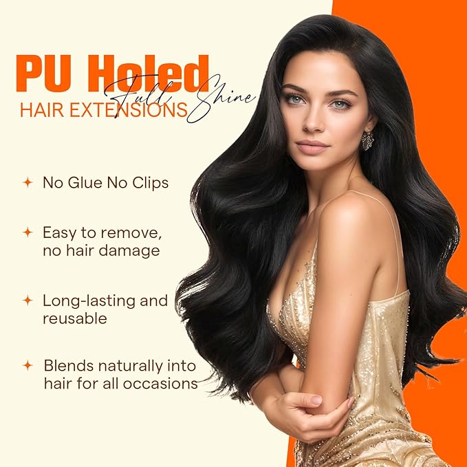 Full Shine Human Hair Tape in with Holes Color Medium Brown to Blonde and Medium Brown Seamless Tape in Hair Extensions Invisible PU Tape in Extensions Remy Hair Seamless 20INCH 20PCS 50G