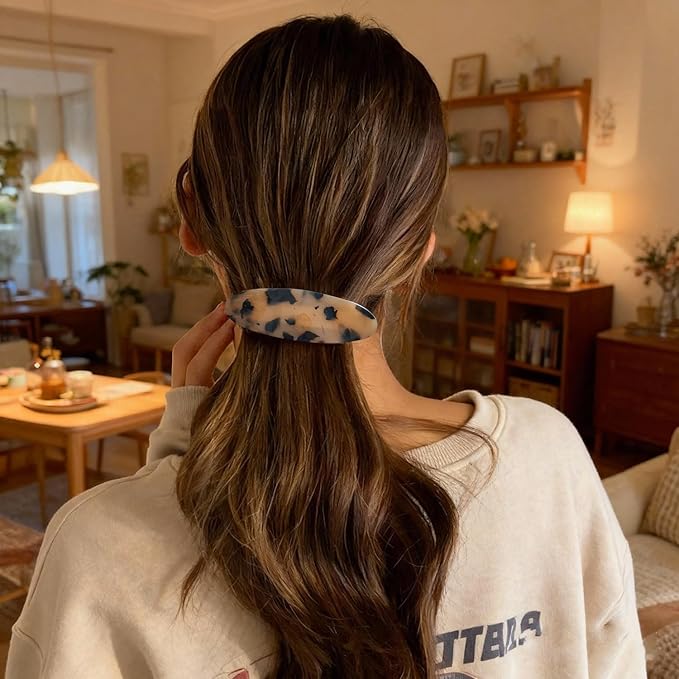 Hair Barrette for Women Large Vintage Acetate Oval Tortoise Not Easy to Break French Hair Clips for Thick Hair, 3 Pack