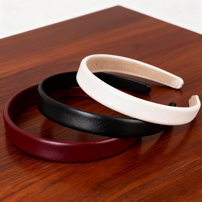 2-Piece Black & White Leather Headbands - Non-Slip Wide Padded Hair Accessories for Women, Cute Fashion DIY Hair Hoops