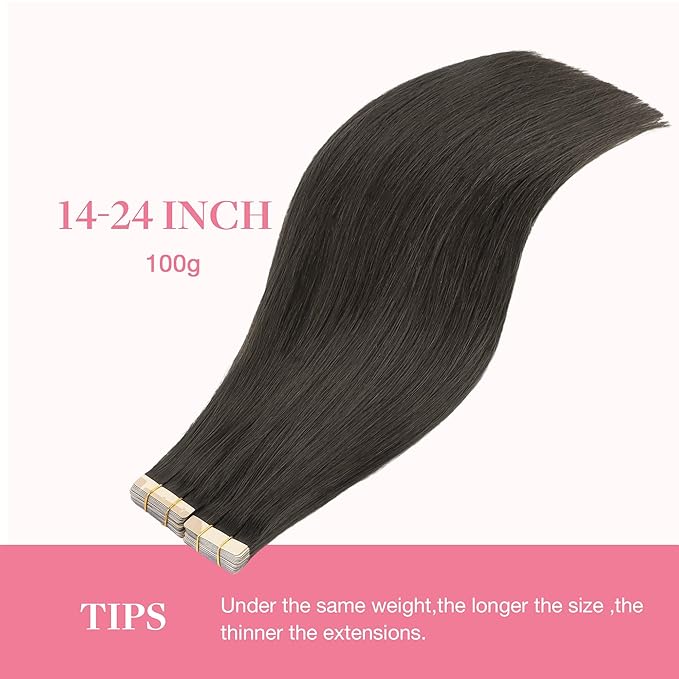 GOO GOO Tape in Hair Extensions Human Hair, 1C Mocha Brown, 16inch 100g 40pcs, Skin Weft Seamless Invisible, Silky Straight with Thick Ends, Remy Human Hair