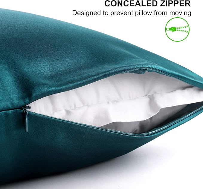 ALASKA BEAR Silk Pillowcase for Hair and Skin, Set of 2 Pure Genuine 22 Momme Mulberry Silk Pillow Cases Queen Size for Bliss Sleep Better Than Poly Satin, Zipper Closure(2pc,Teal Sapphire)