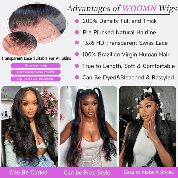 32 Inch 13x6 Lace Front Wigs Human Hair Full Real Virgin Hair Can Last 6-9 Months Life Straight Human Hair Wig 200% Density Soft Silky Smooth HD Lace Frontal Wigs Tangle-Free Natural Black
