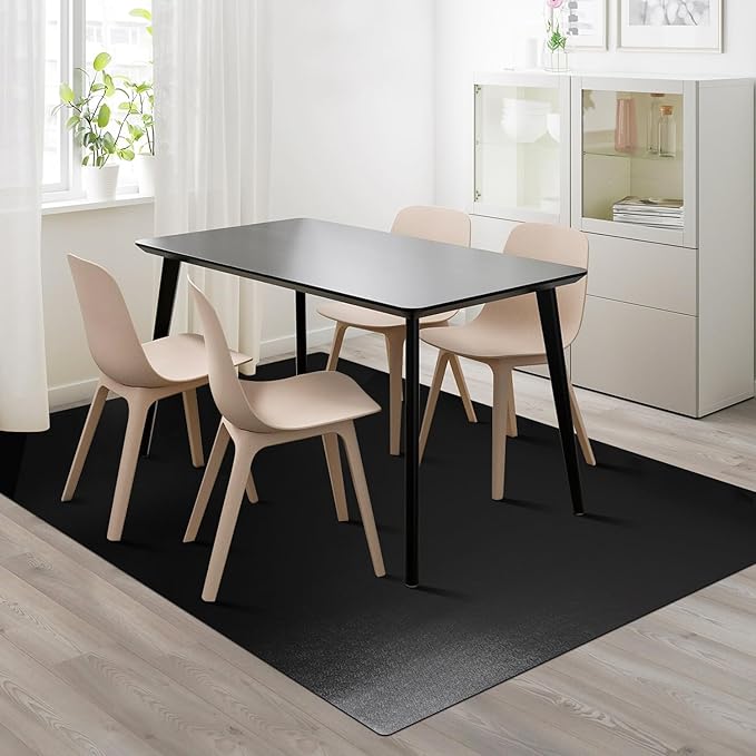 Vinyl Floor Mat for Home，5'×7' Black Waterproof Area Mat for Under Dining Room Table, Sturdy Plastic Rug Protector for Kitchen, Living Room, Yard, Garage, Large Baby Play Mat