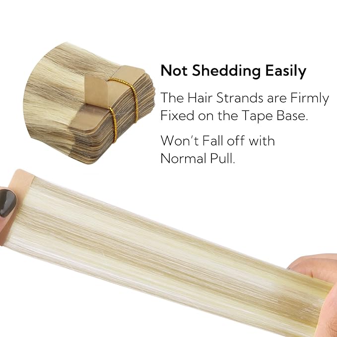 HOTBANANA Tape in Hair Extensions, 12 Inch 20pcs Ombre Ash Blonde to Golden Blonde and Platinum Blonde Tape in Hair Extensions Human Hair Tape Hair Extensions Straight Remy Tape in Extensions
