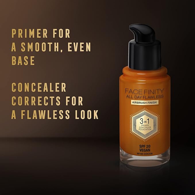 Max Factor Facefinity All Day Flawless 3 In 1 Foundation SPF 20, No. 100 Sun Tan