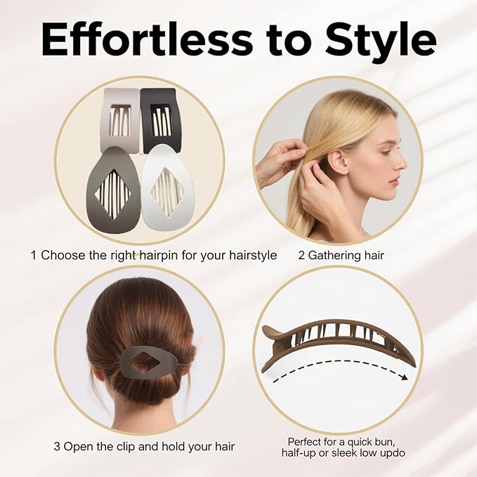 Flat Hair Clips for Woman,4PCS French Flat Hair Claw Clips,Matte No-Slip Hair ClipDuckbill Hair Clips for Thick and Thin Hair,Strong Hold Barrettes