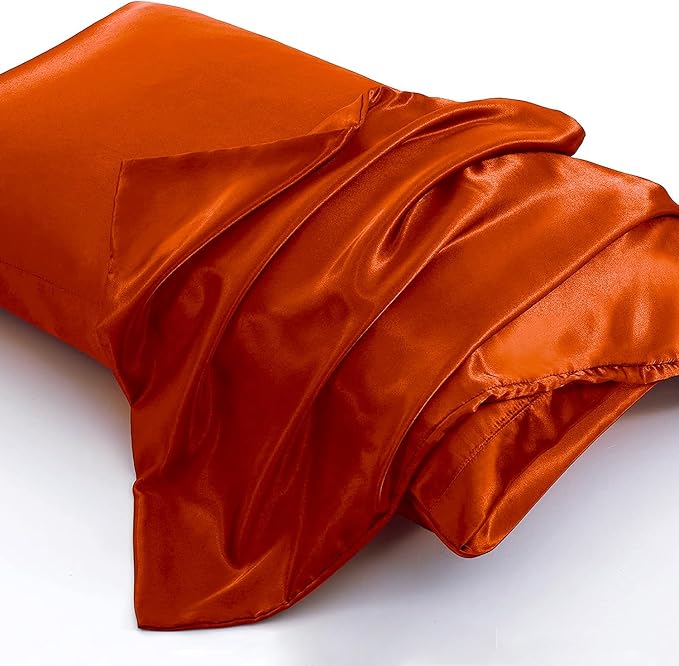 Aormenzy Satin Pillow Cases for Women Standard Size Set of 2, Burnt Orange Satin Pillowcase for Hair with Envelope Closure Silky Pillow Covers Wrinkle, Fade Resistant (20x26 Inches)