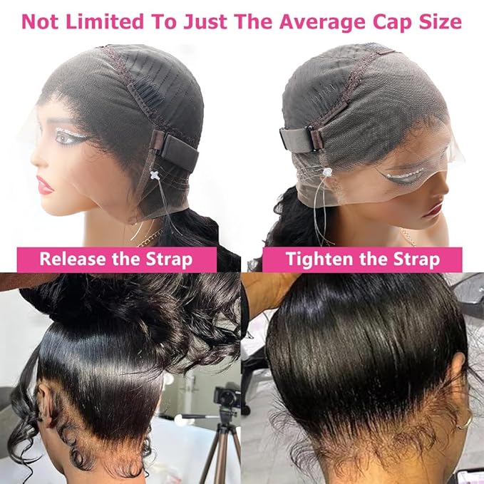 Hidden Strap Invisi Strap Straight 360 Glueless Wigs Human Hair Pre Plucked Pre Bleached Brazilian Virgin Wig With Drawstring 250 Density HD Full Lace Front Wigs Human Hair 28 Inch