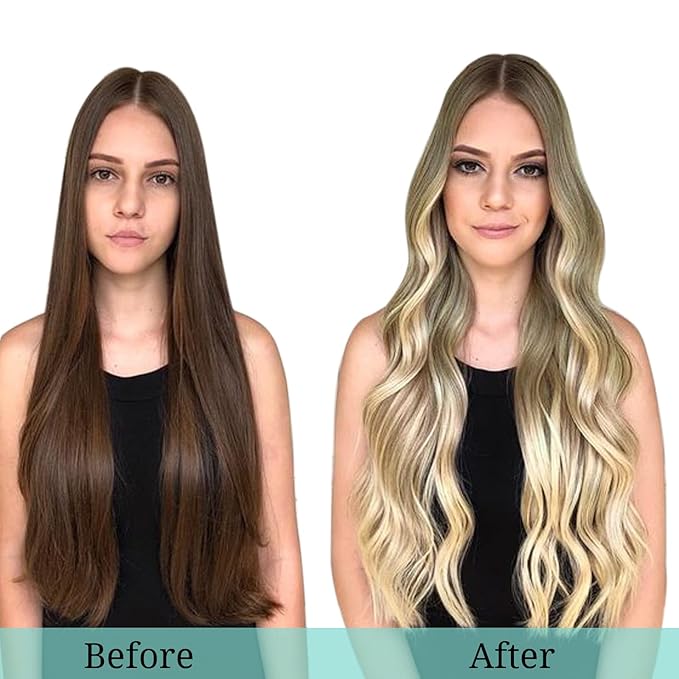 DOORES Human Hair Extensions Clip in, Ombre Ash Brown to Platinum Blonde 120g 7pcs 22 Inch, Clip in Hair Extensions Straight Natural Wedt